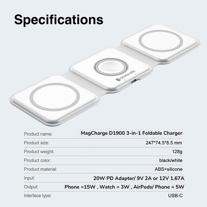 3 in 1 Foldable Wireless Charger (1 year warranty)