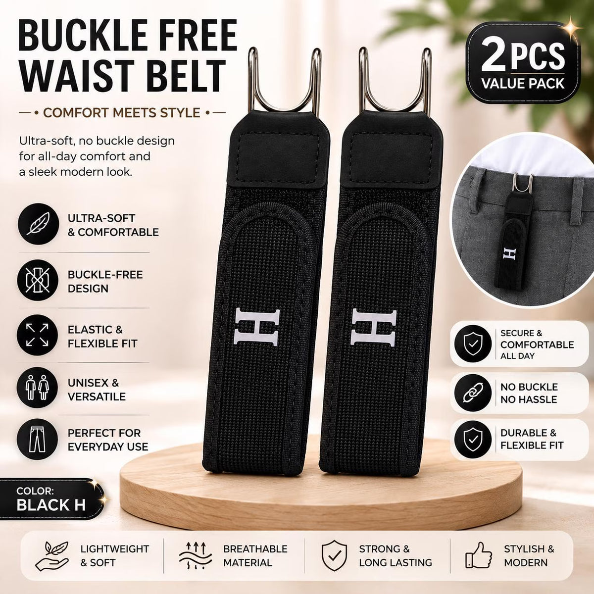 Buckle-Free Adjustable Pants Belt