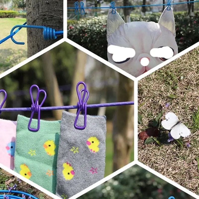 Clothes Drying Rope With Clips & Hooks