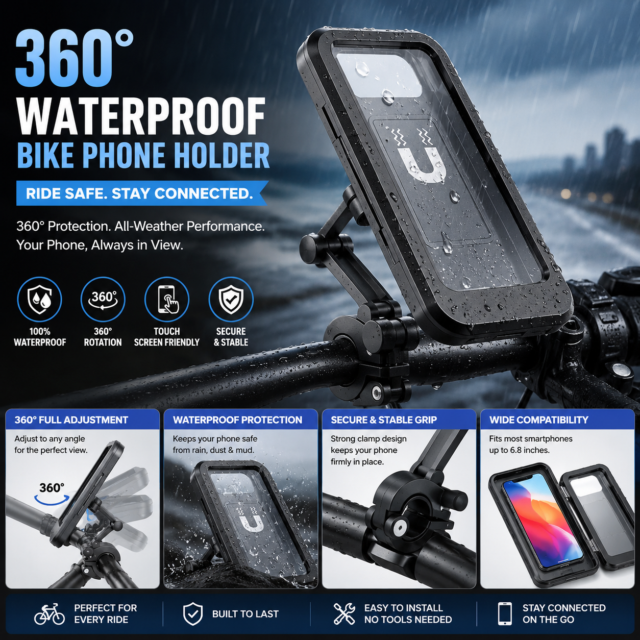 360° Waterproof Bike Phone Holder