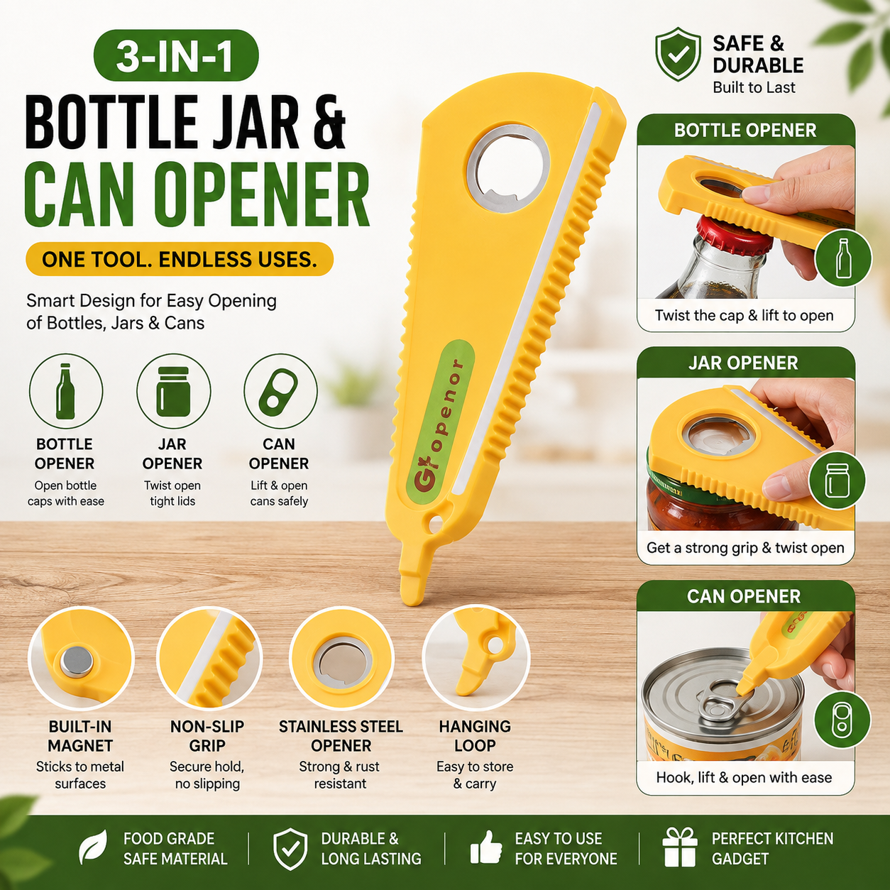 3-in-1 Bottle Jar & Can Opener