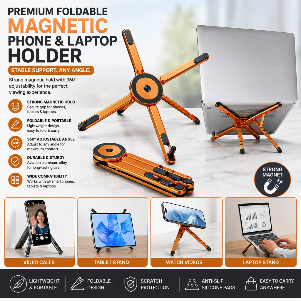 Premium Foldable Magnetic Phone & Laptop Holder