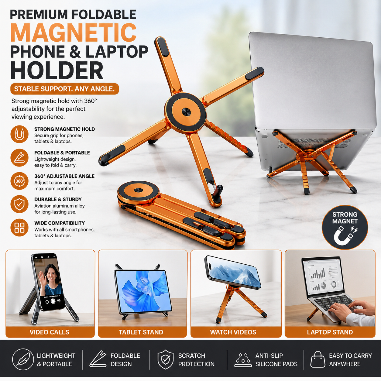Premium Foldable Magnetic Phone & Laptop Holder