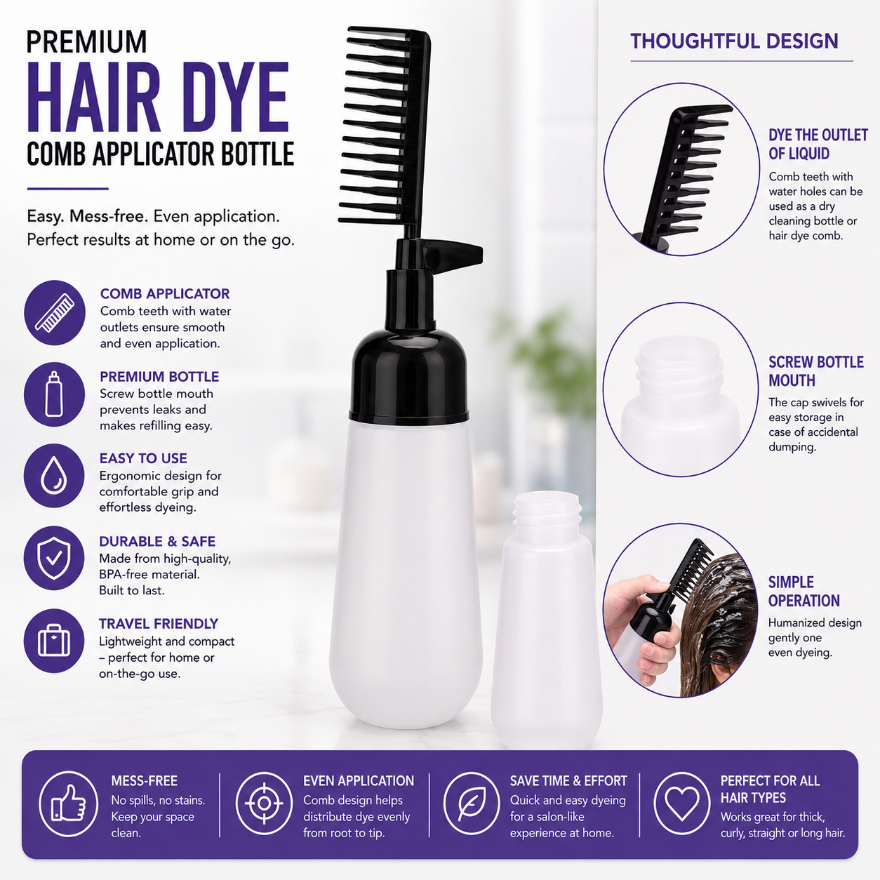 Premium Hair Dye Comb Applicator Bottle