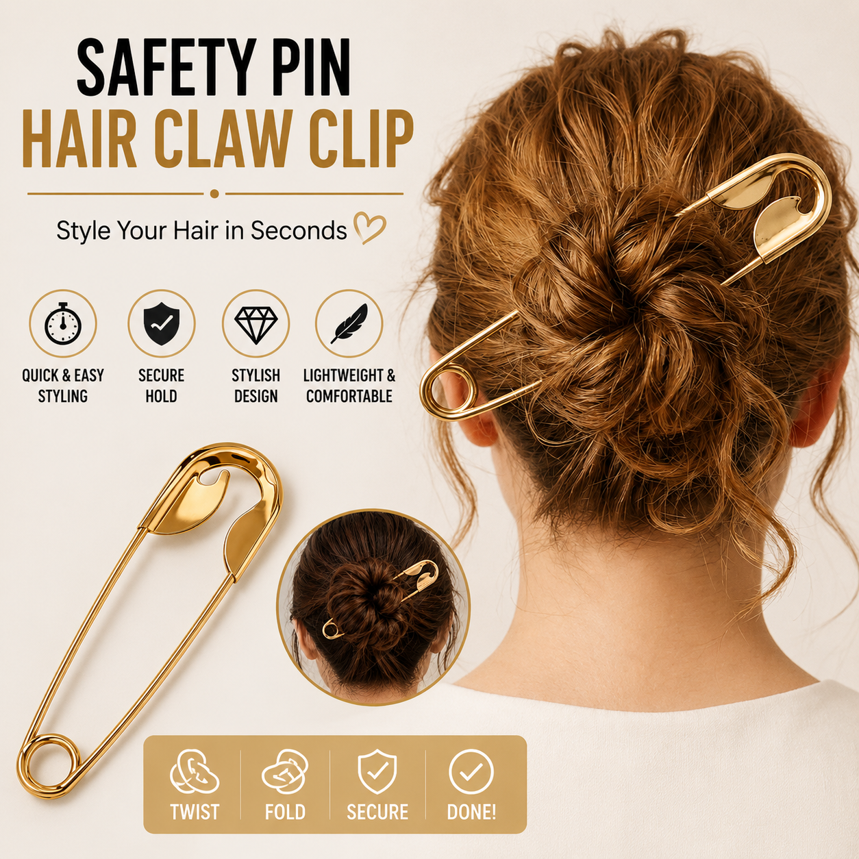 Safety Pin Hair Claw Clip
