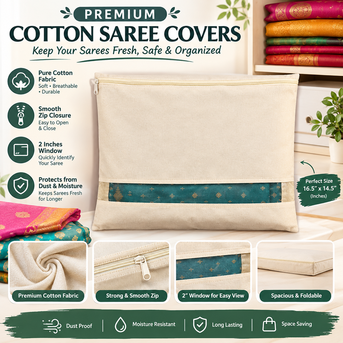 Premium Cotton Saree Covers with Zip