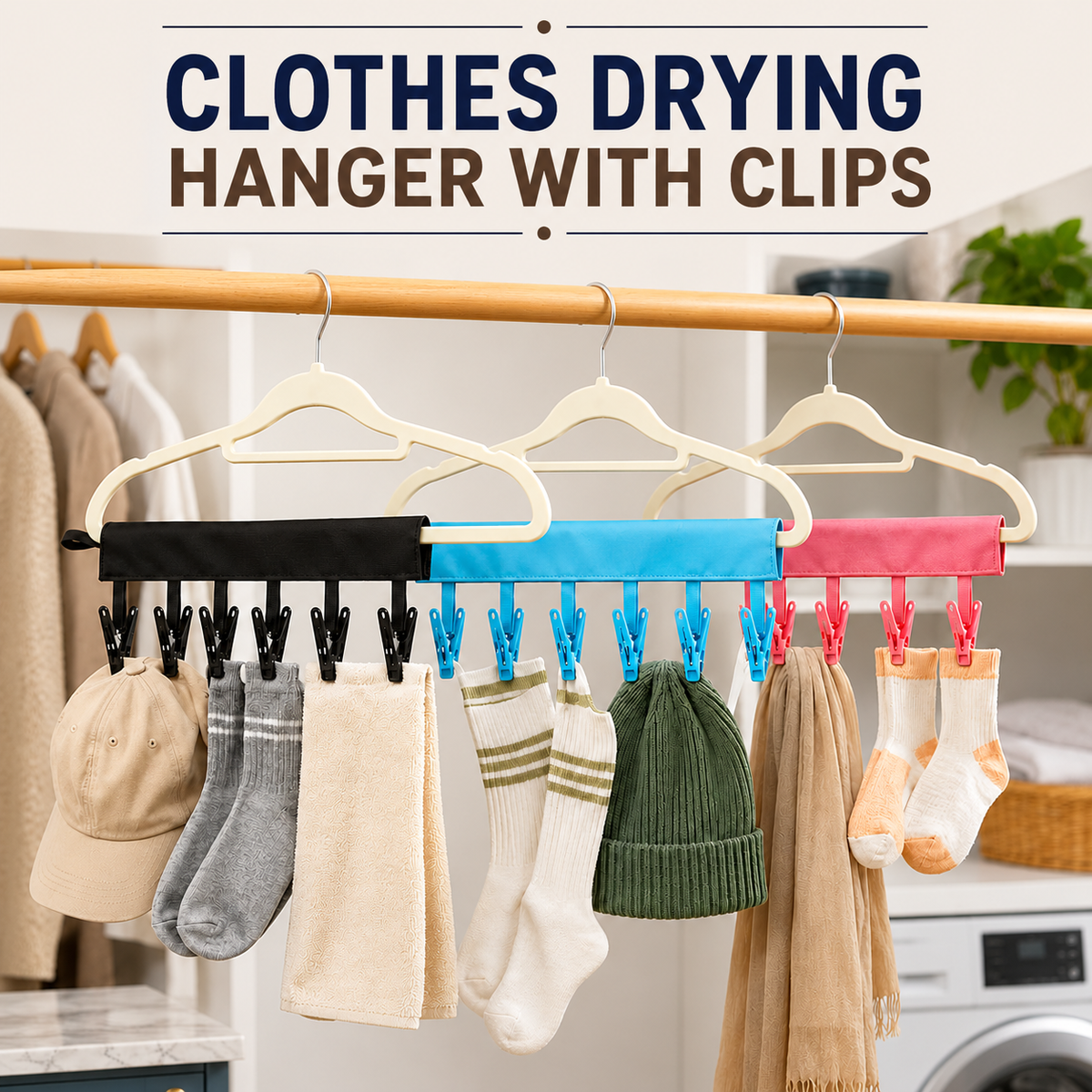 Clothes Drying Hanger with Clips