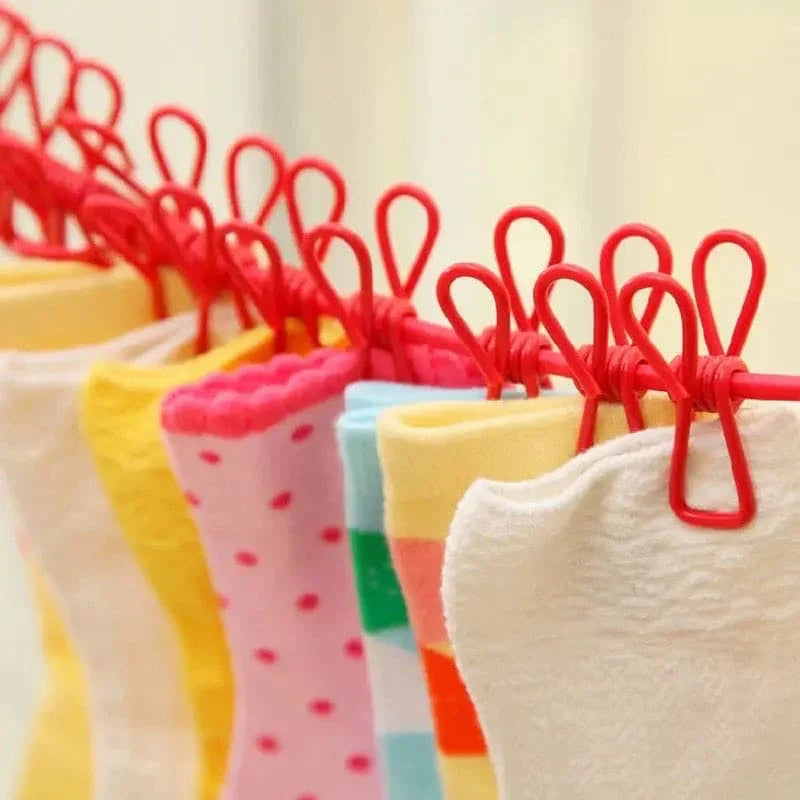 Clothes Drying Rope With Clips & Hooks