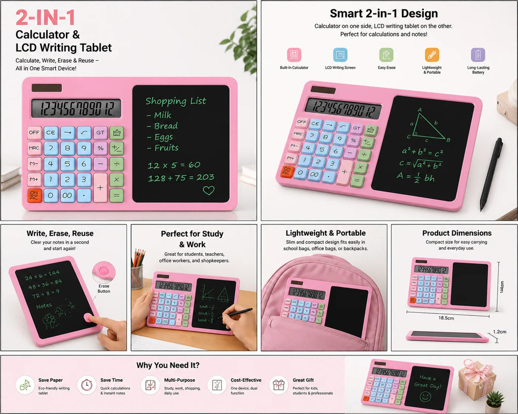2-in-1 Digital Calculator & Writing Pad