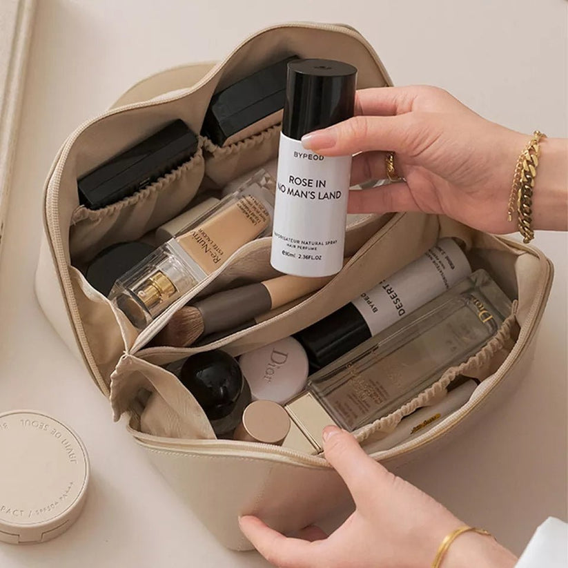 Large Capacity Leather Travel Cosmetic Bag